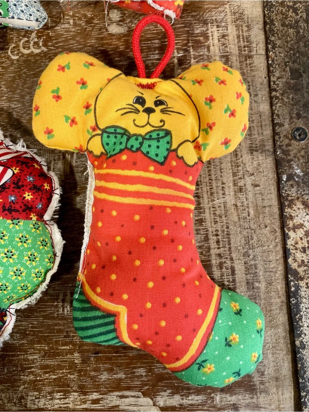 Vintage Handmade Patchwork Christmas Ornaments - Set of 4
